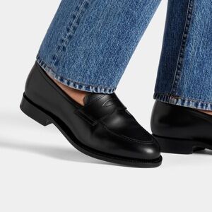 Black Leather Men's Penny Loafers - Sleek Slip-On Dress Shoes